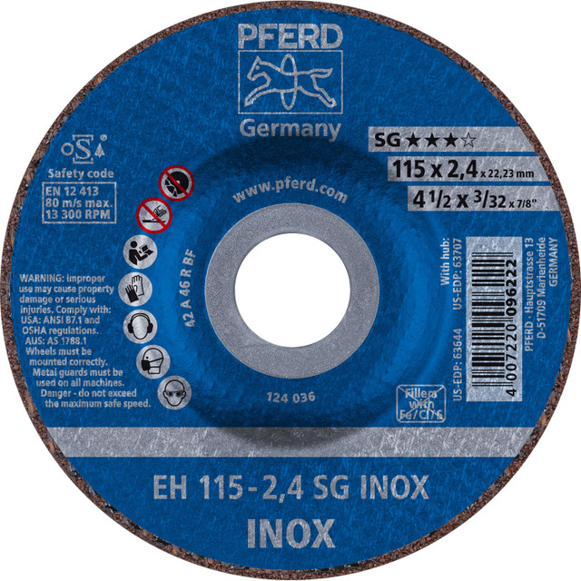 Picture of Pferd Cut-Off Wheel, 4-1/2" X 3/32 X 7/8, Sg Inox, T27, Aluminum Oxide